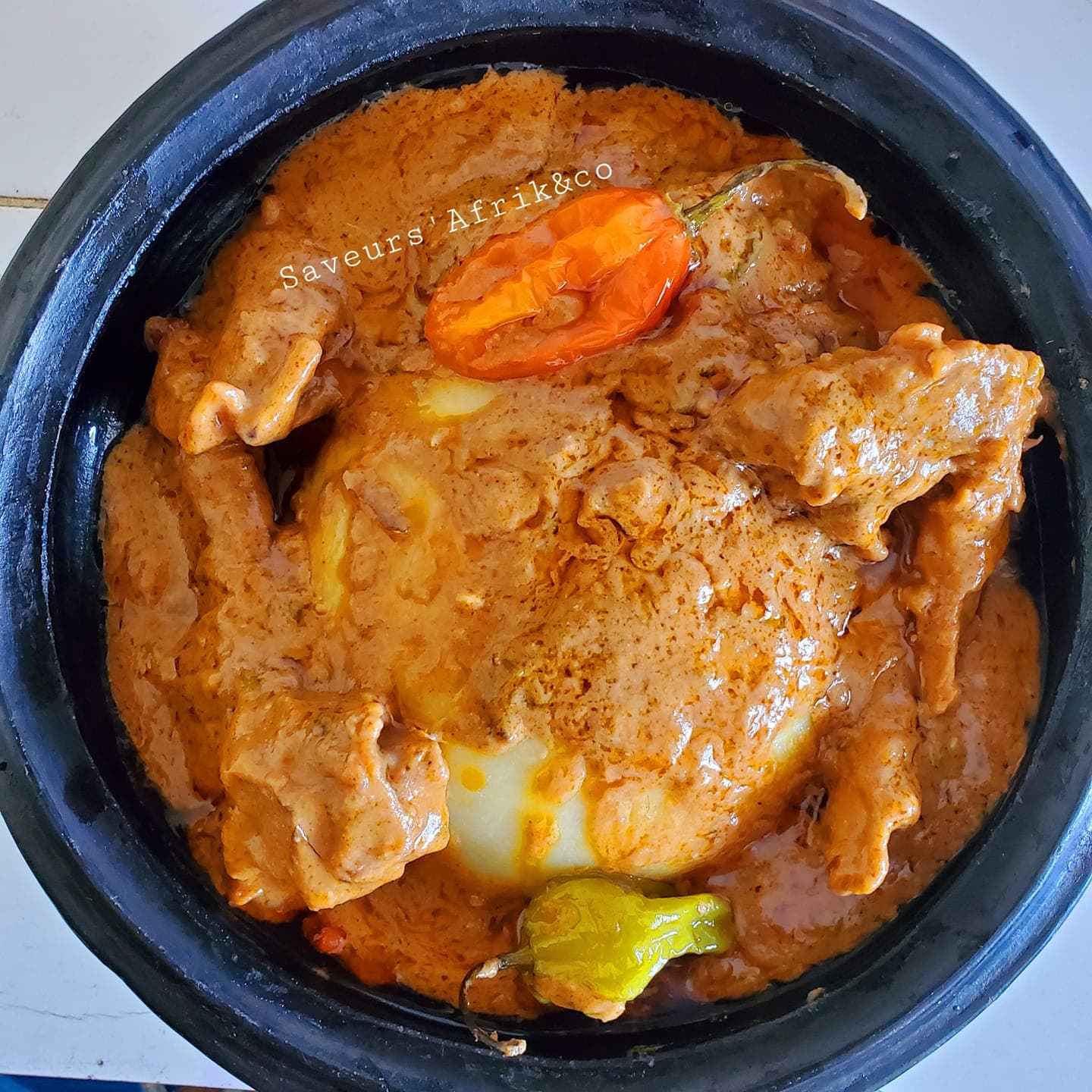 Sauce arachide viande de mouton foutou d’igname