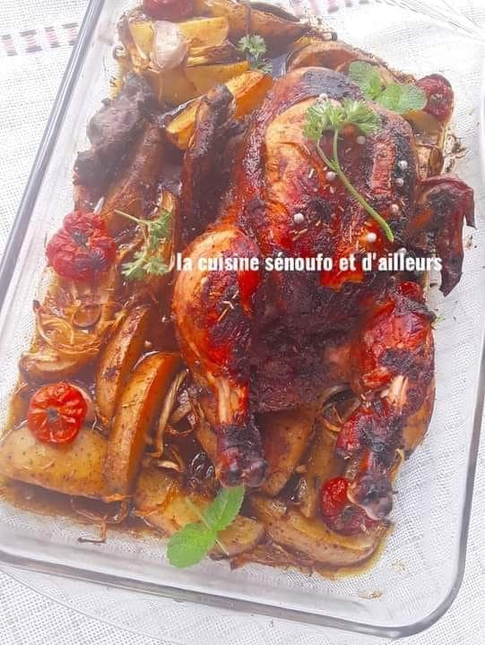 Poulet rôti au four sur son nid de pomme de terre