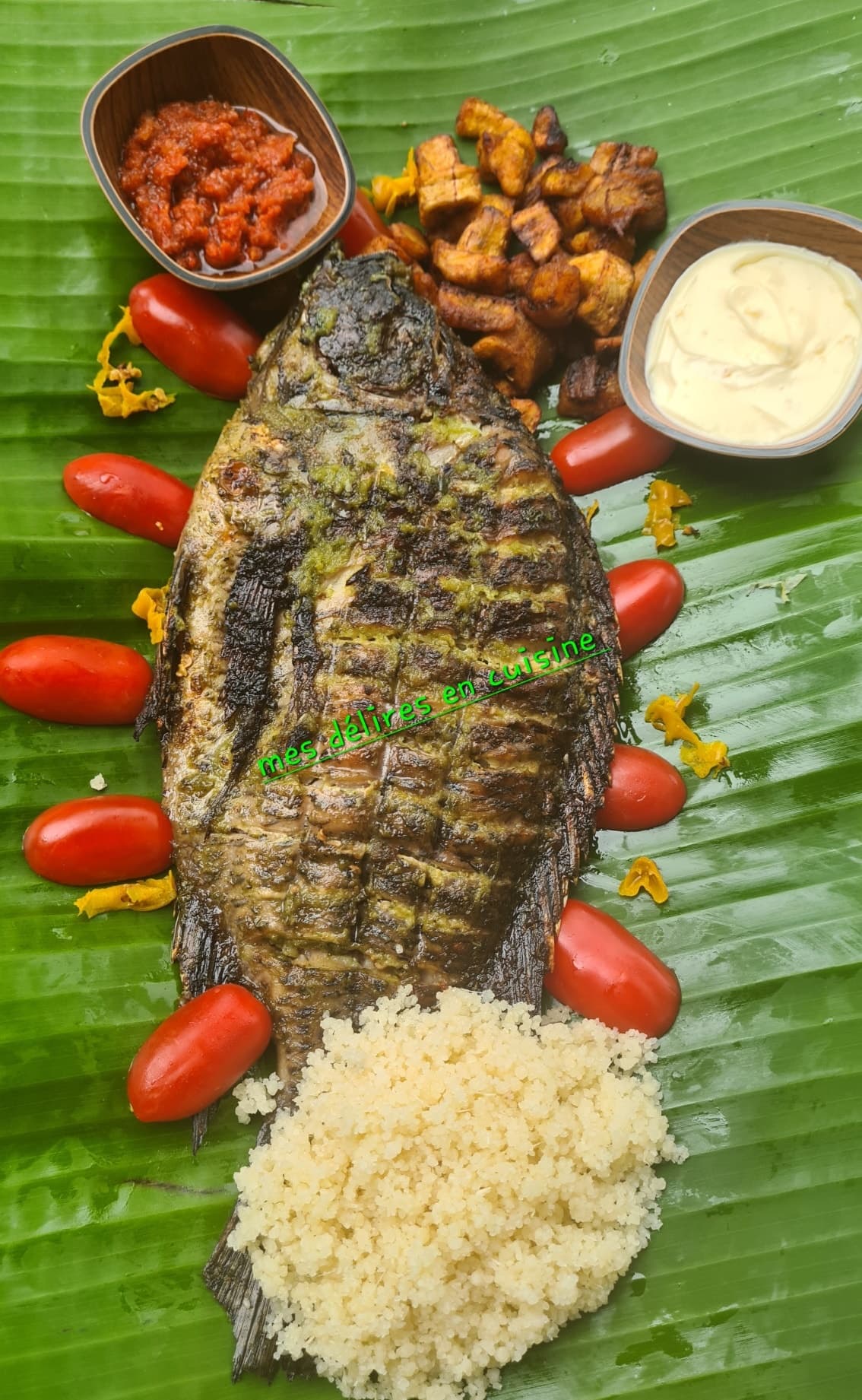 Carpe grillée et ses invités