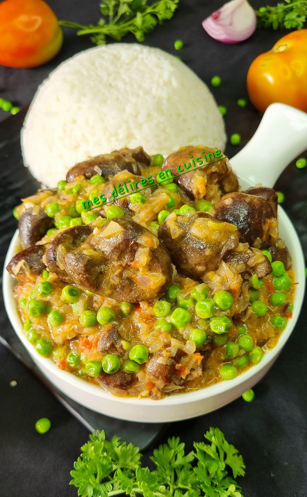 Sauté de rognons a la moutarde et petits pois