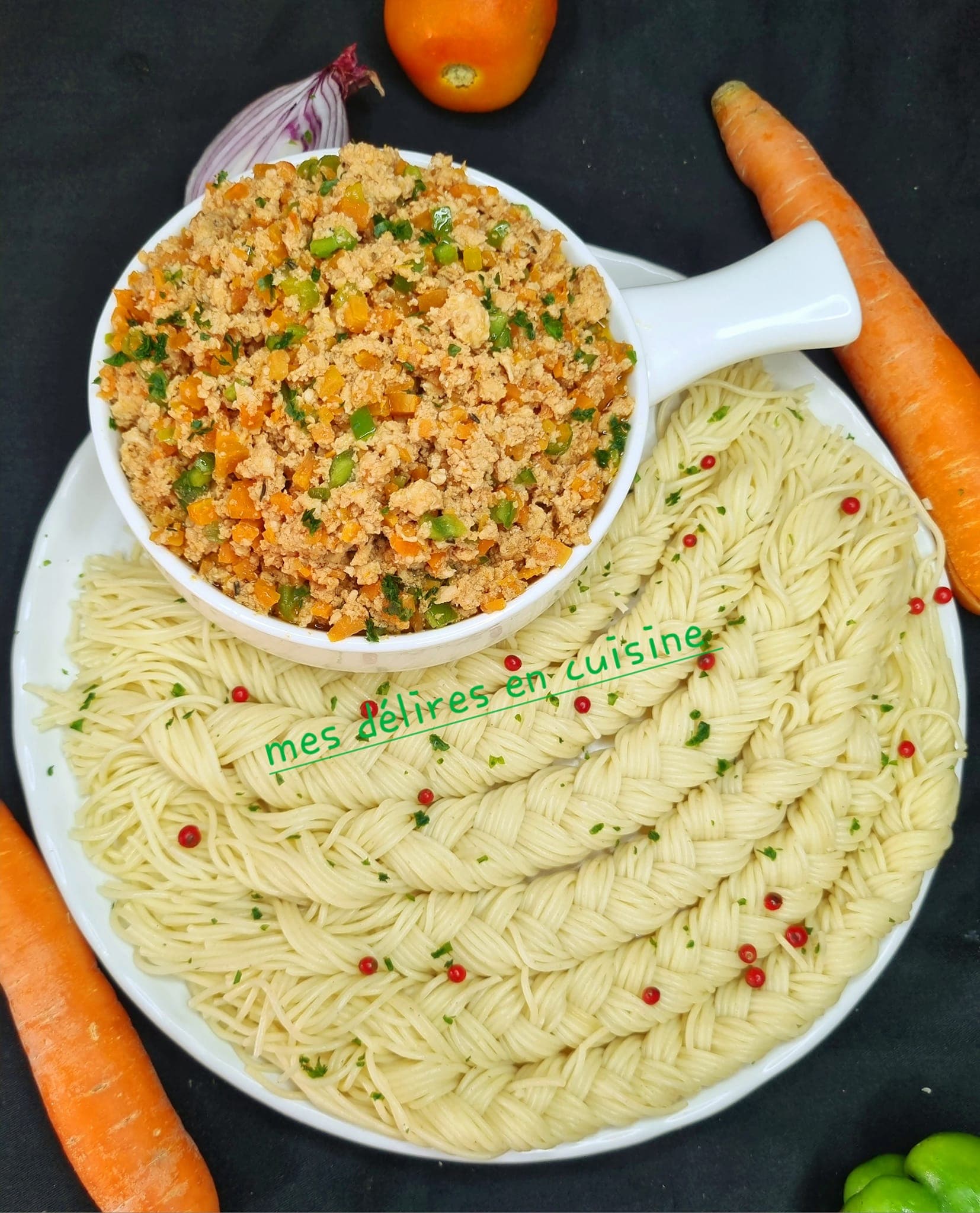 Sauce bolognaise de poulet et ses spaguetti coiffé