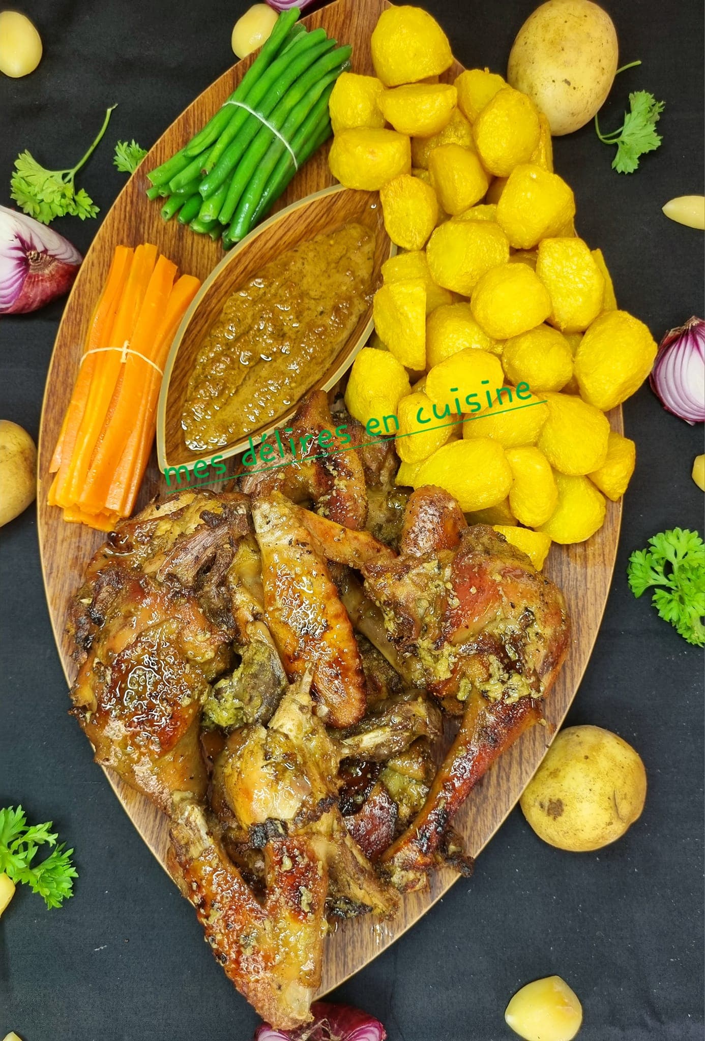 Pondeuse grillée assortie de ses fagots de légumes et pommes de terre rissolées