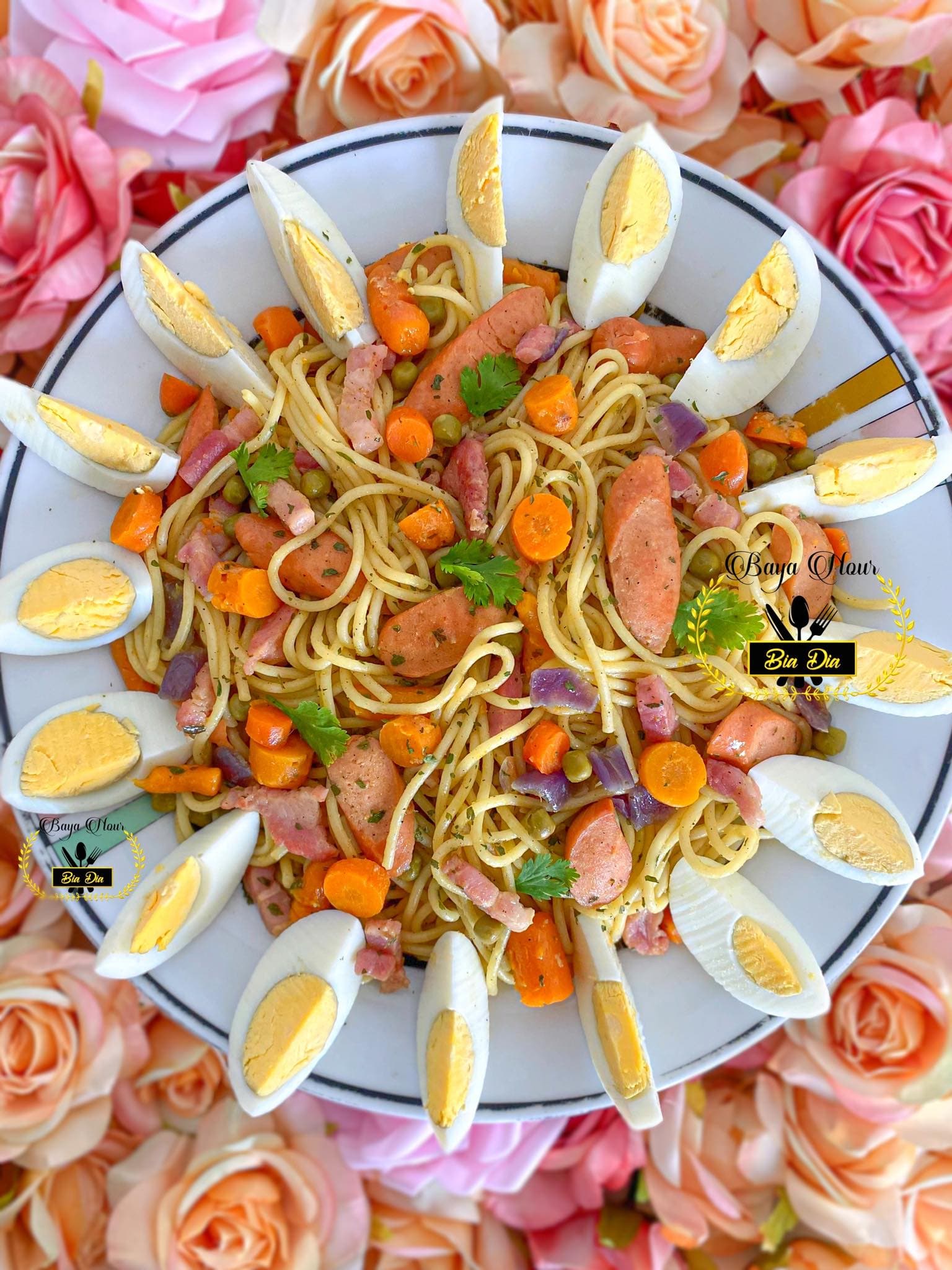 Spaghetti saucisses lardons petits pois : recette