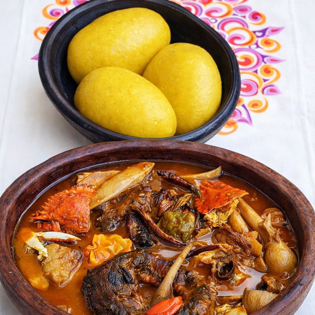 Du foutou banane avec une délicieuse sauce claire au poisson fumé