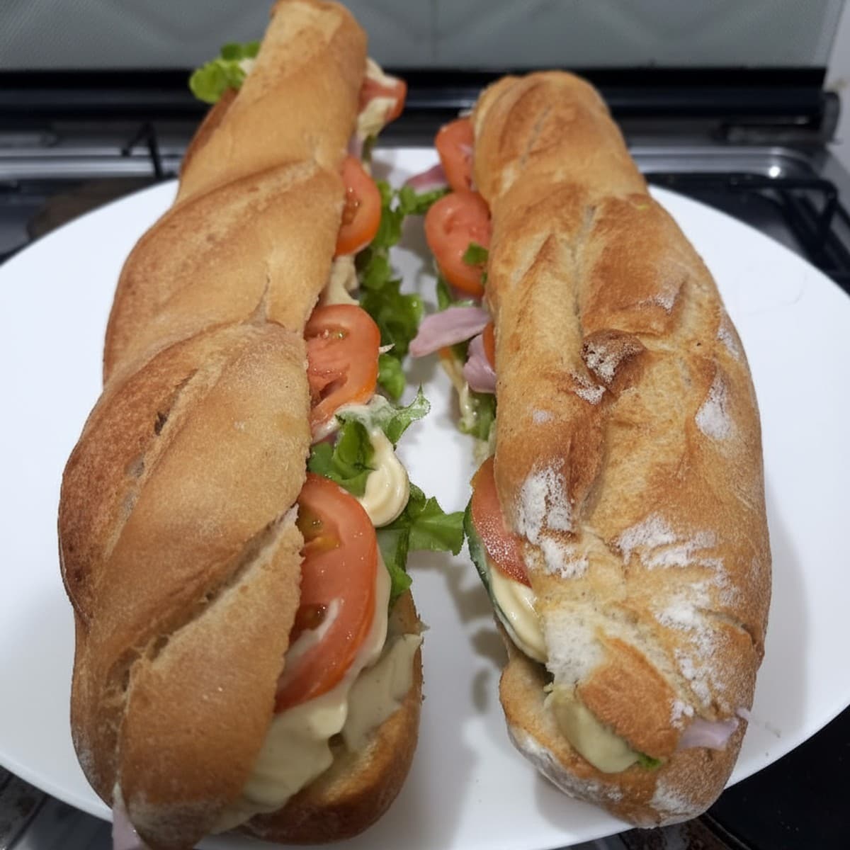 Sandwich bien garni jambon / fromage .