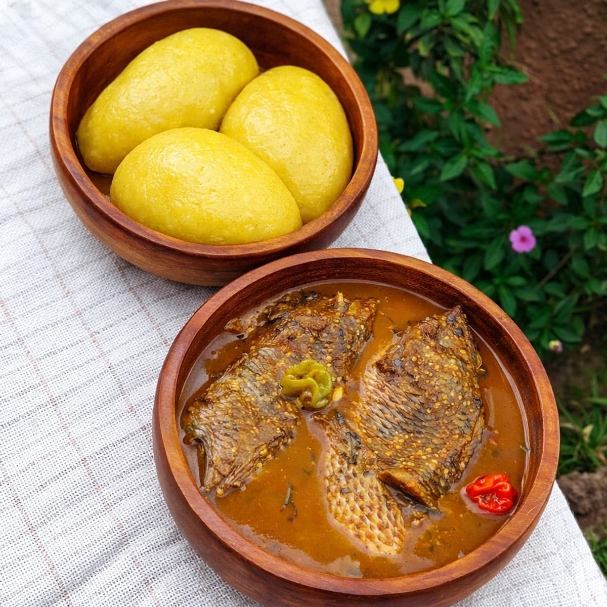 Sauce gnangnan aux carpes feat foutou banane