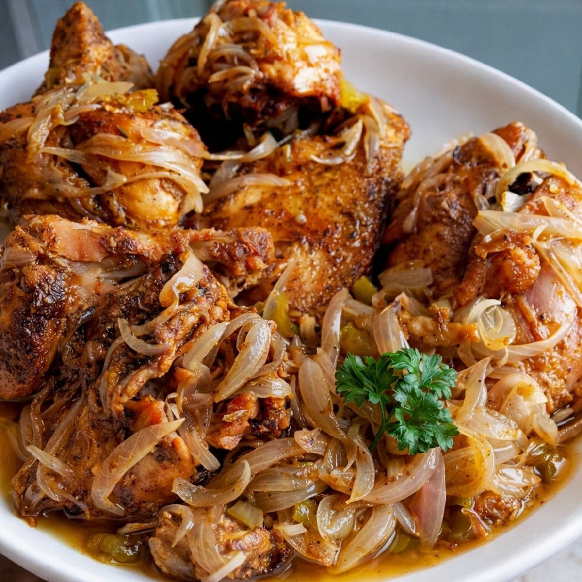 yassa de poulet à ma façon sur la grille du four