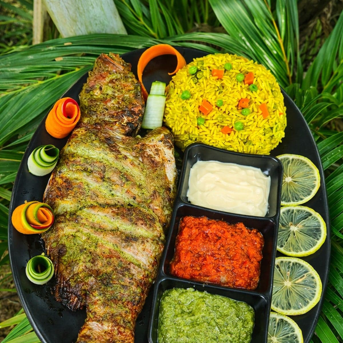 Carpes au four et son riz coloré