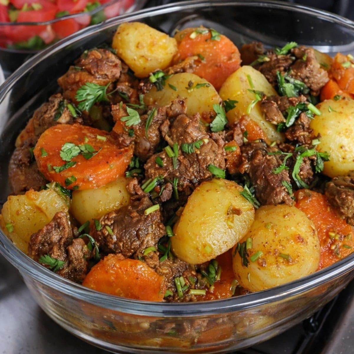 Du ragoût de viande et de pommes