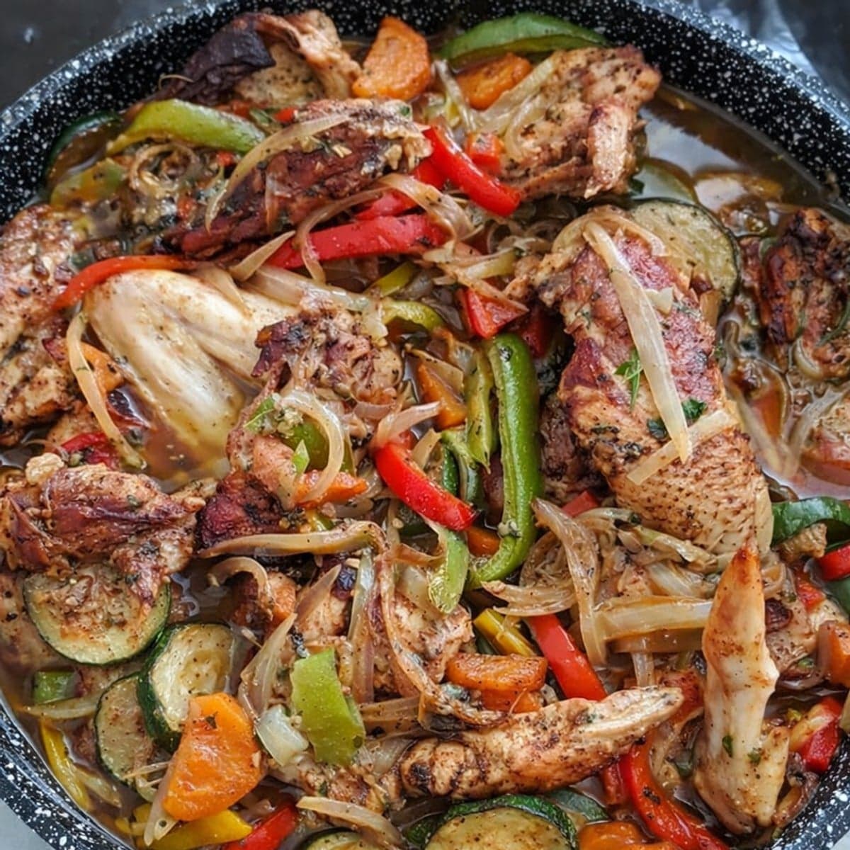 Poulet sauté à la moutarde et aux légumes