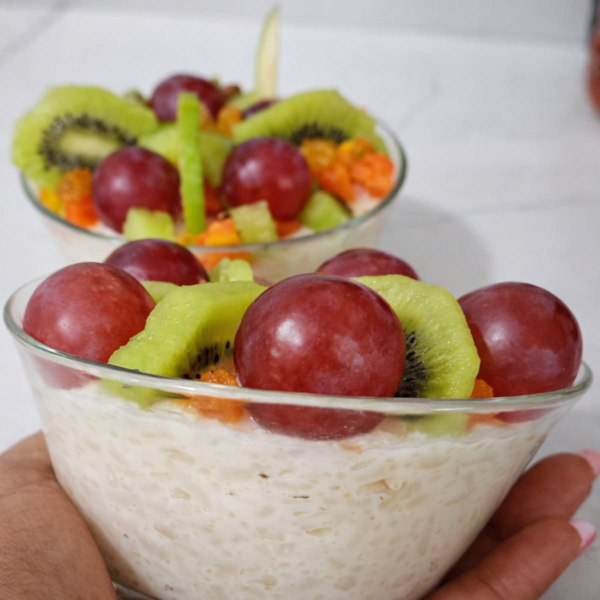 Riz au lait a la noix de muscade aux fruits de saison