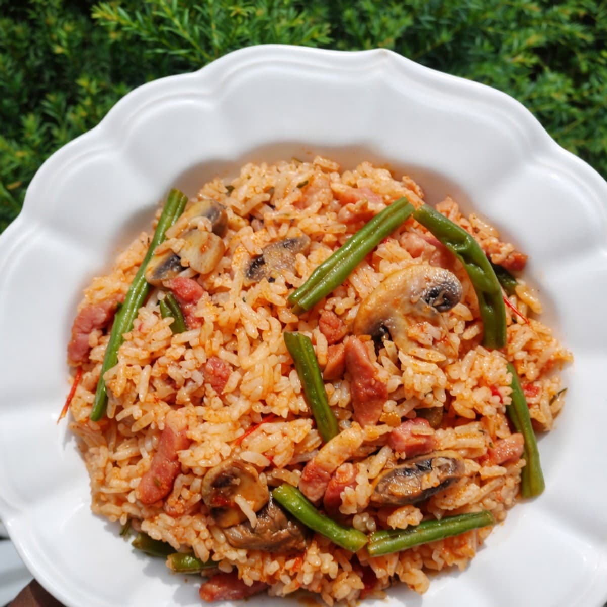 Riz aux légumes et lardons.