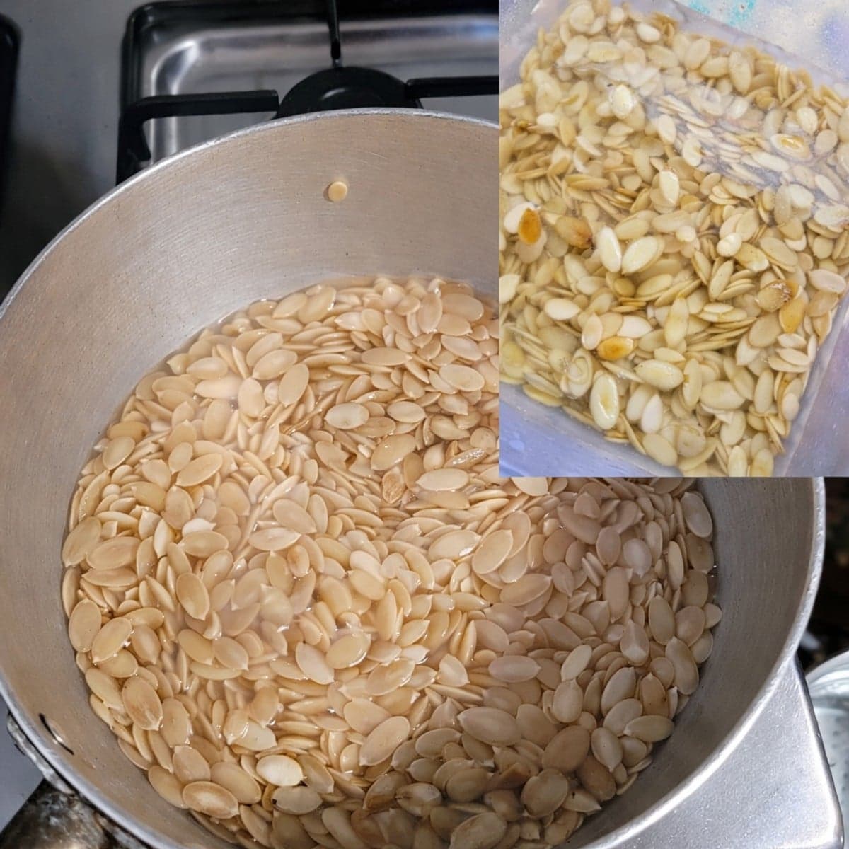 Trempage pistache (graines de courges) pour éviter problèmes digestifs.