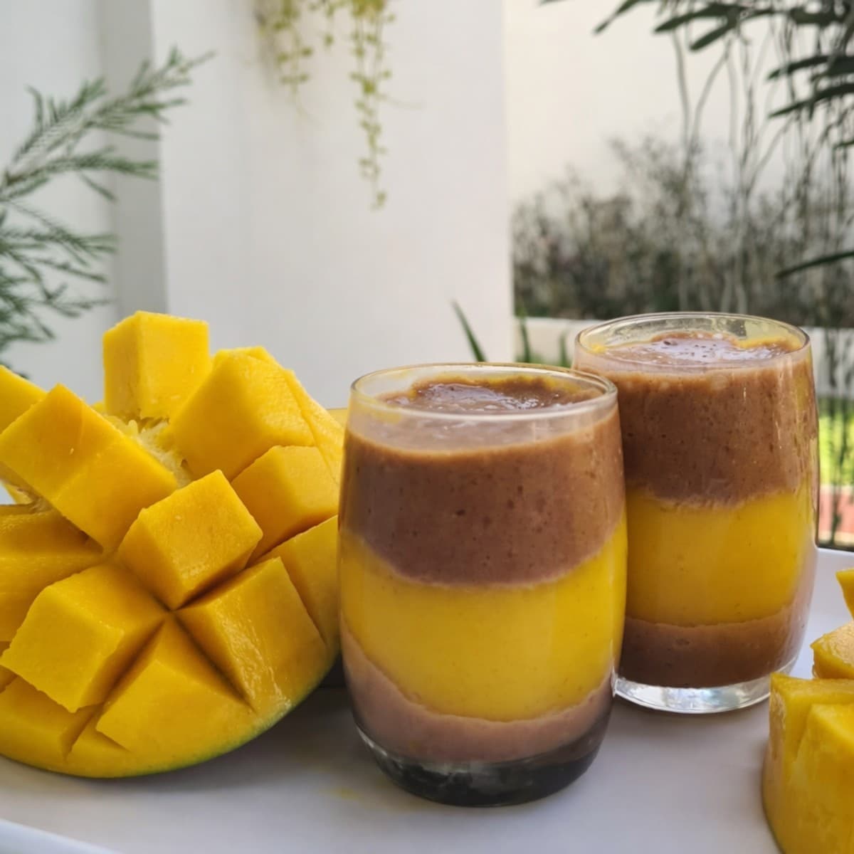 Mousse au chocolat et crème mangue