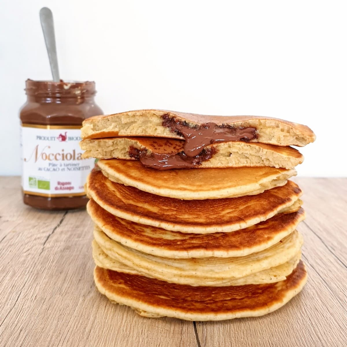 Pancakes coeur coulant à la pâte à tartiner