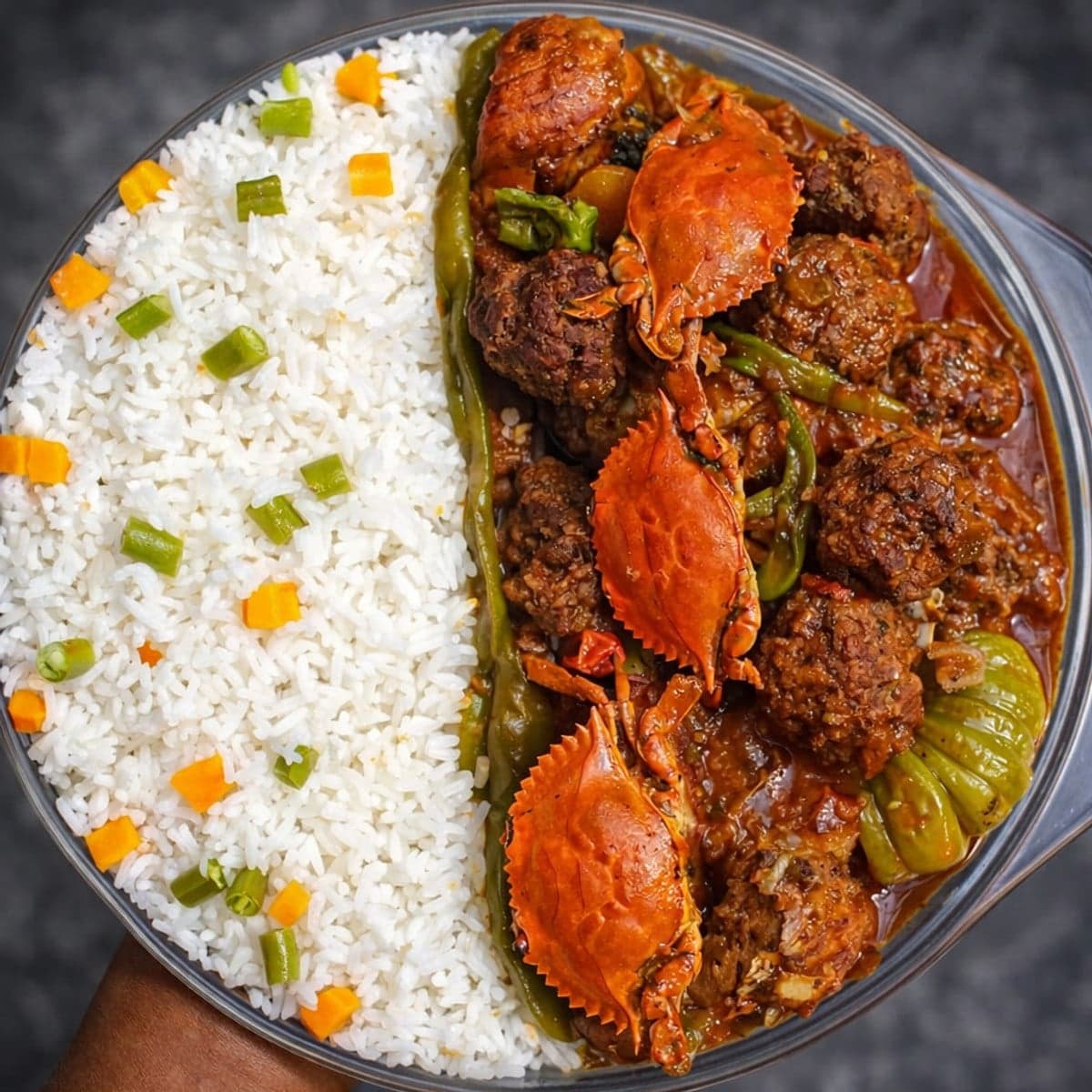 Sauce légumes aux boulettes de viande crabes et poulet