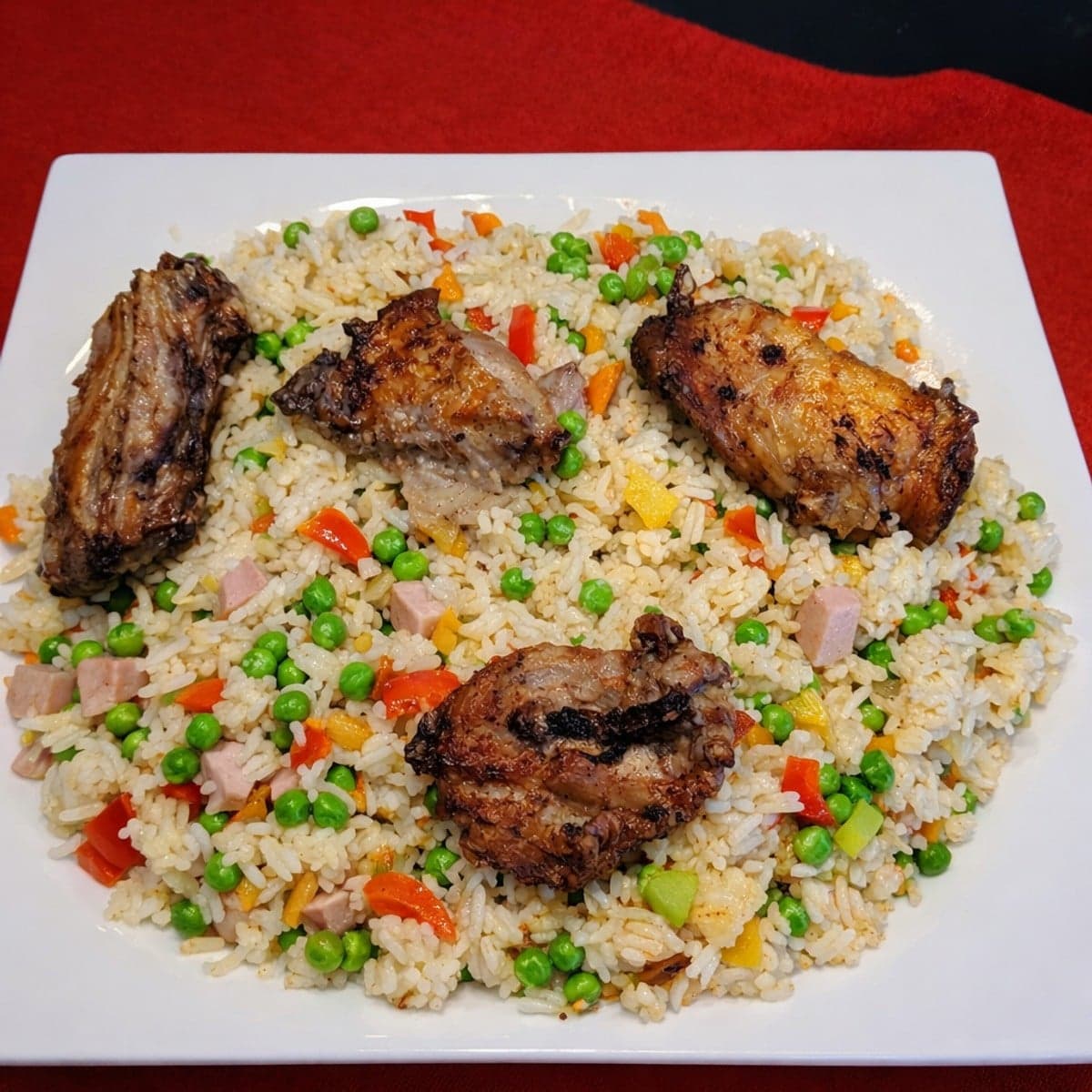 Duo de riz au legumes et poulet frit
