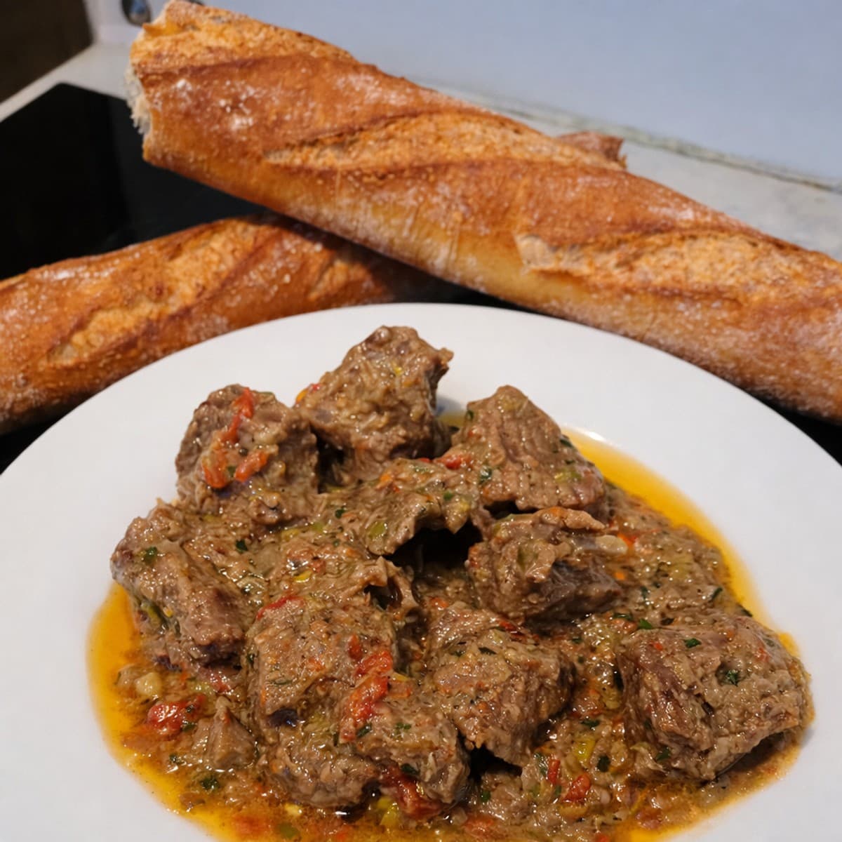 Rôti de bœuf et pain crush.