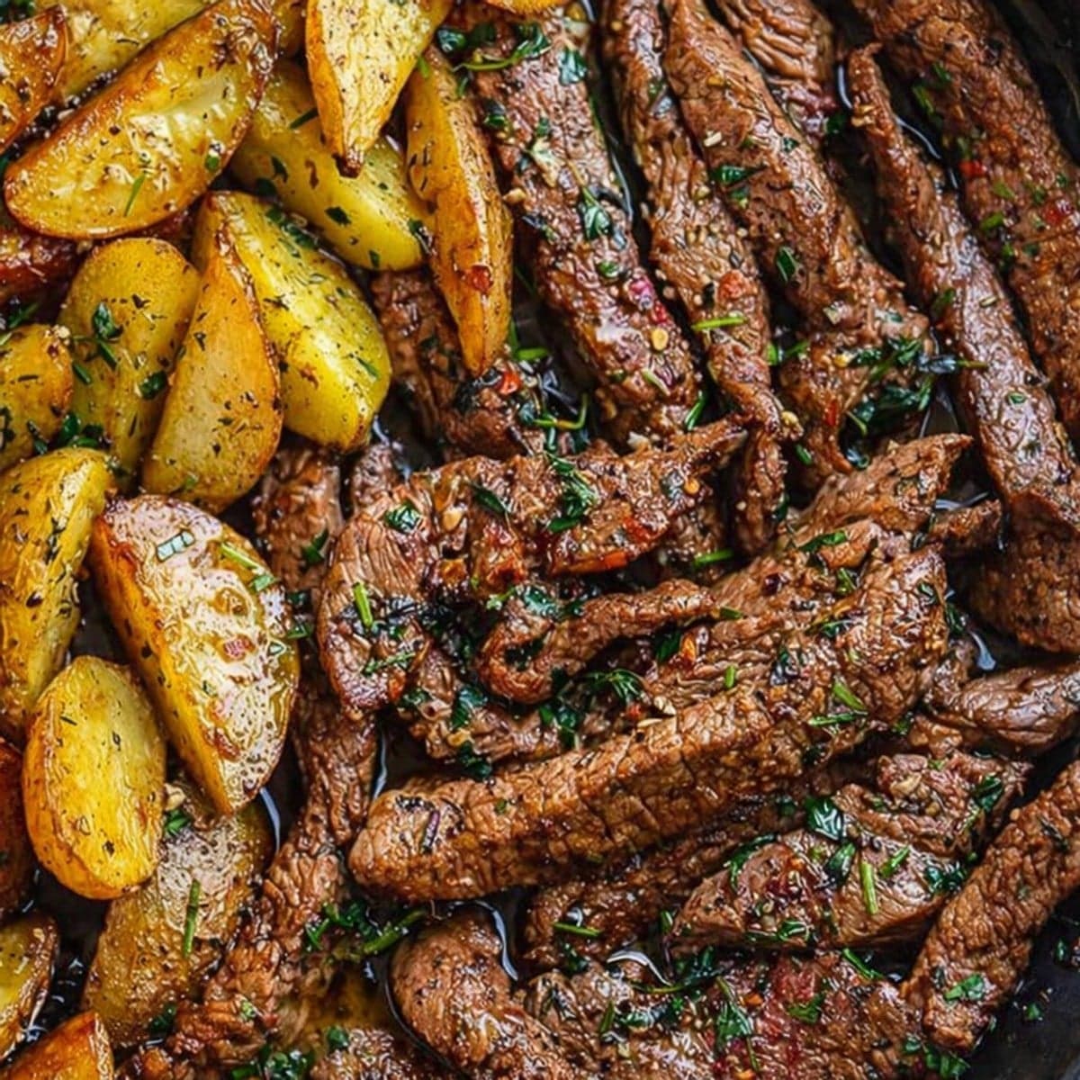 Steak de bœuf au beurre et pommes de terre
