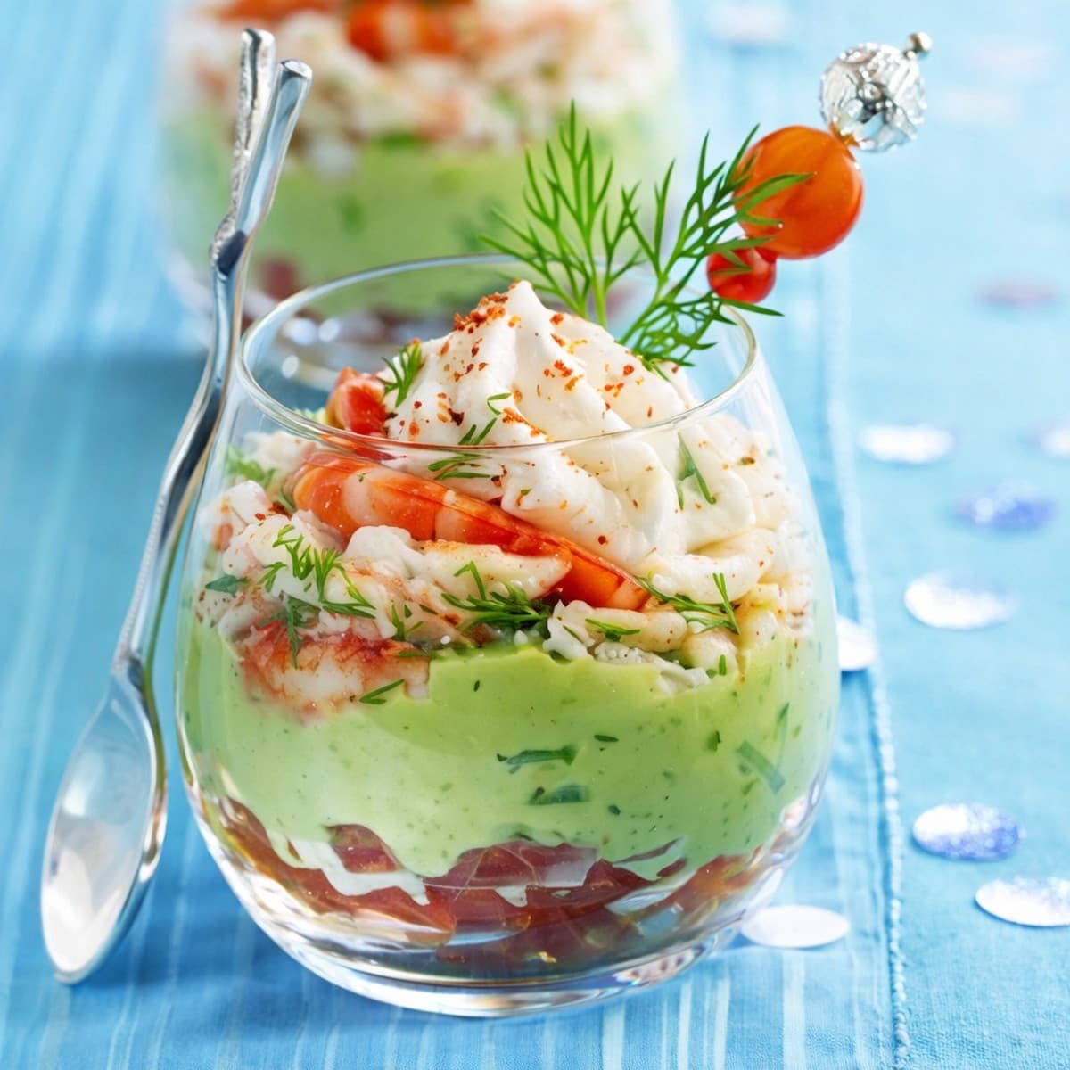 Verrine de Noël aux crevettes et à l’avocat