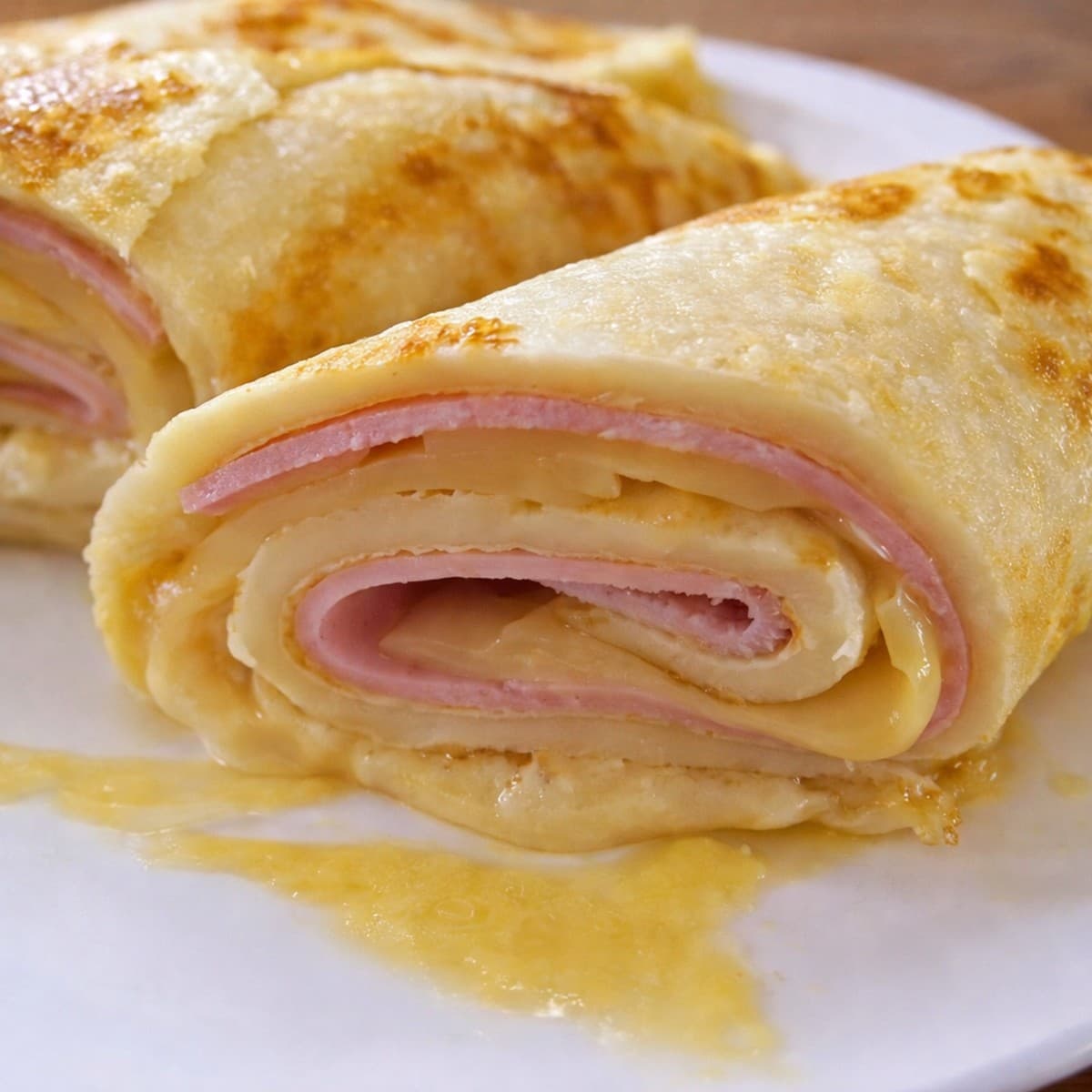 Des crêpes roulées aux jambons