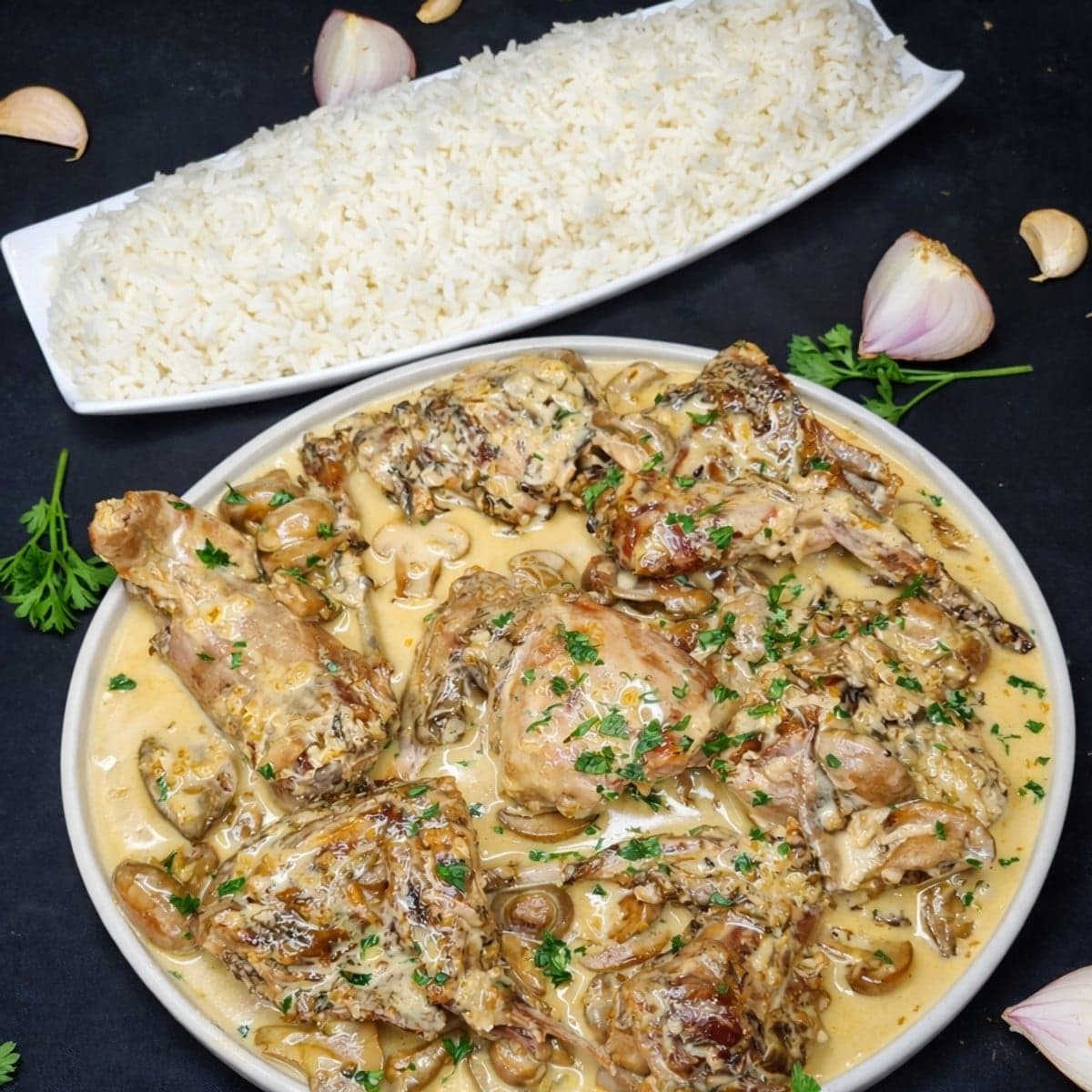 Lapin fumé aux champignons crémeux : recette