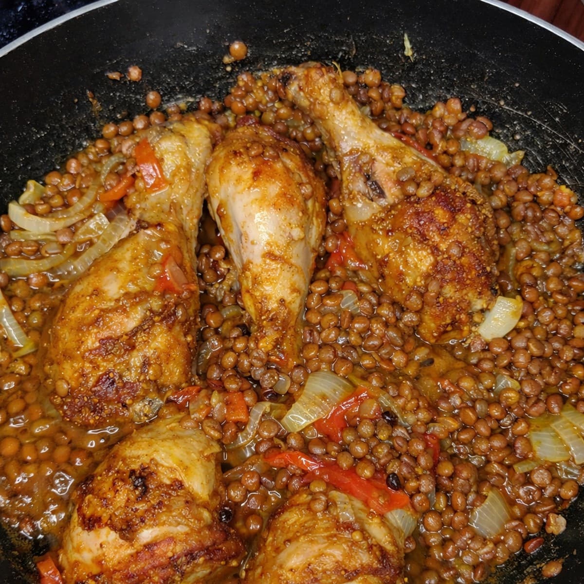 Pilons de poulet frit au lentilles