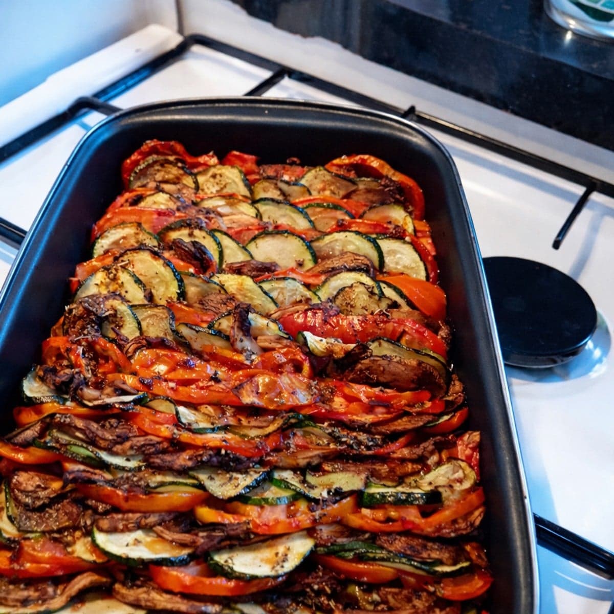 Légumes rôtis au four : recette champignons et courgettes