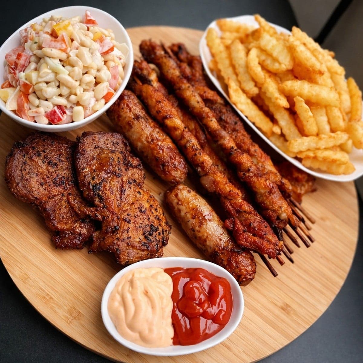 Viande au four, frites de pommes de terre