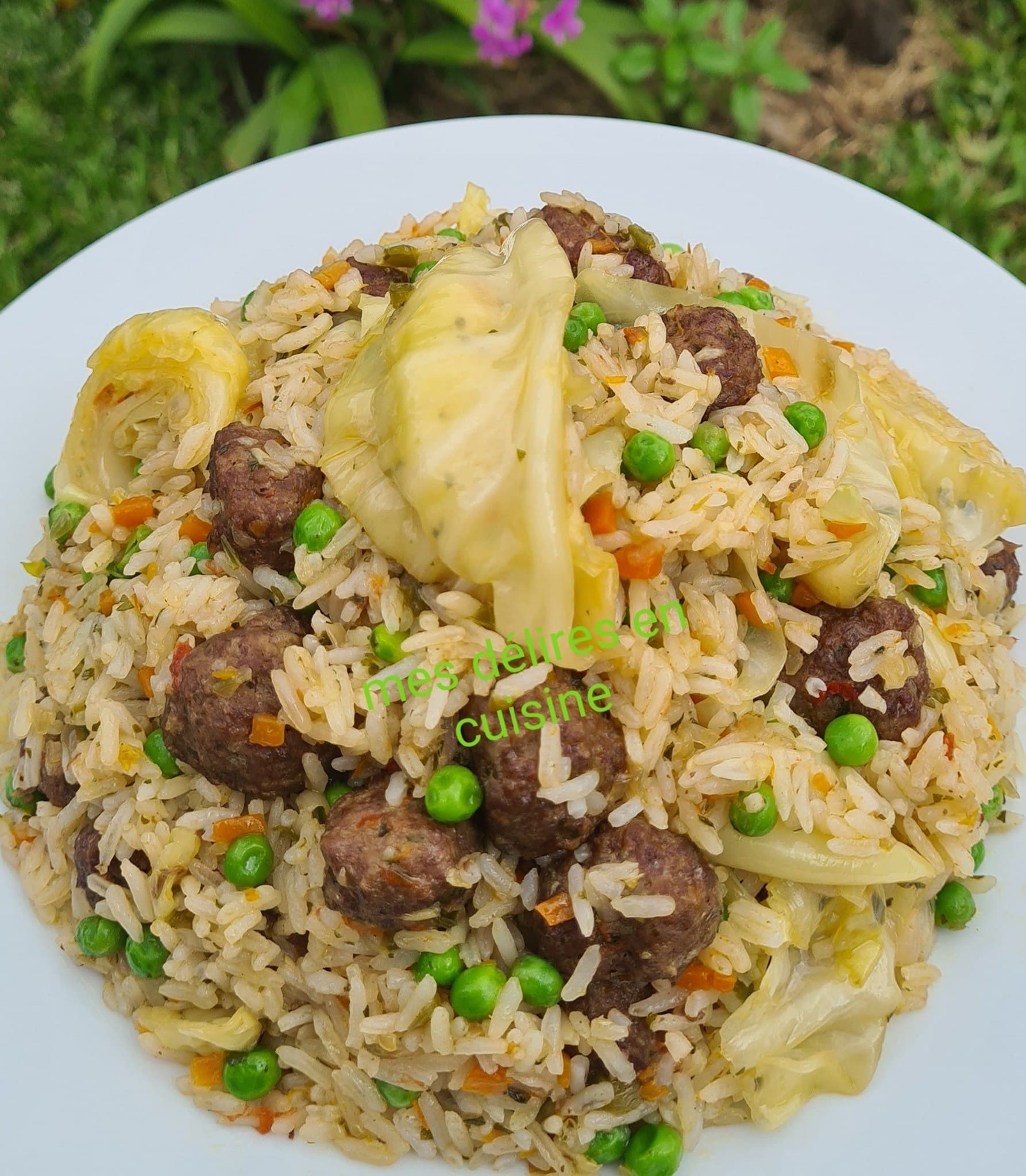 Riz aux légumes et boulettes de viande : recette familiale