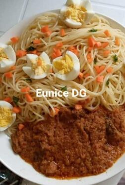Spaghetti rognons de boeuf aux oeufs durs
