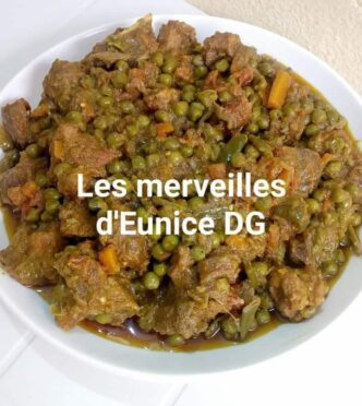 Viande de boeuf sautée au petits pois, haricots verts et carottes