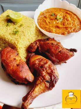 Poulet frit accompagné de son riz au curry