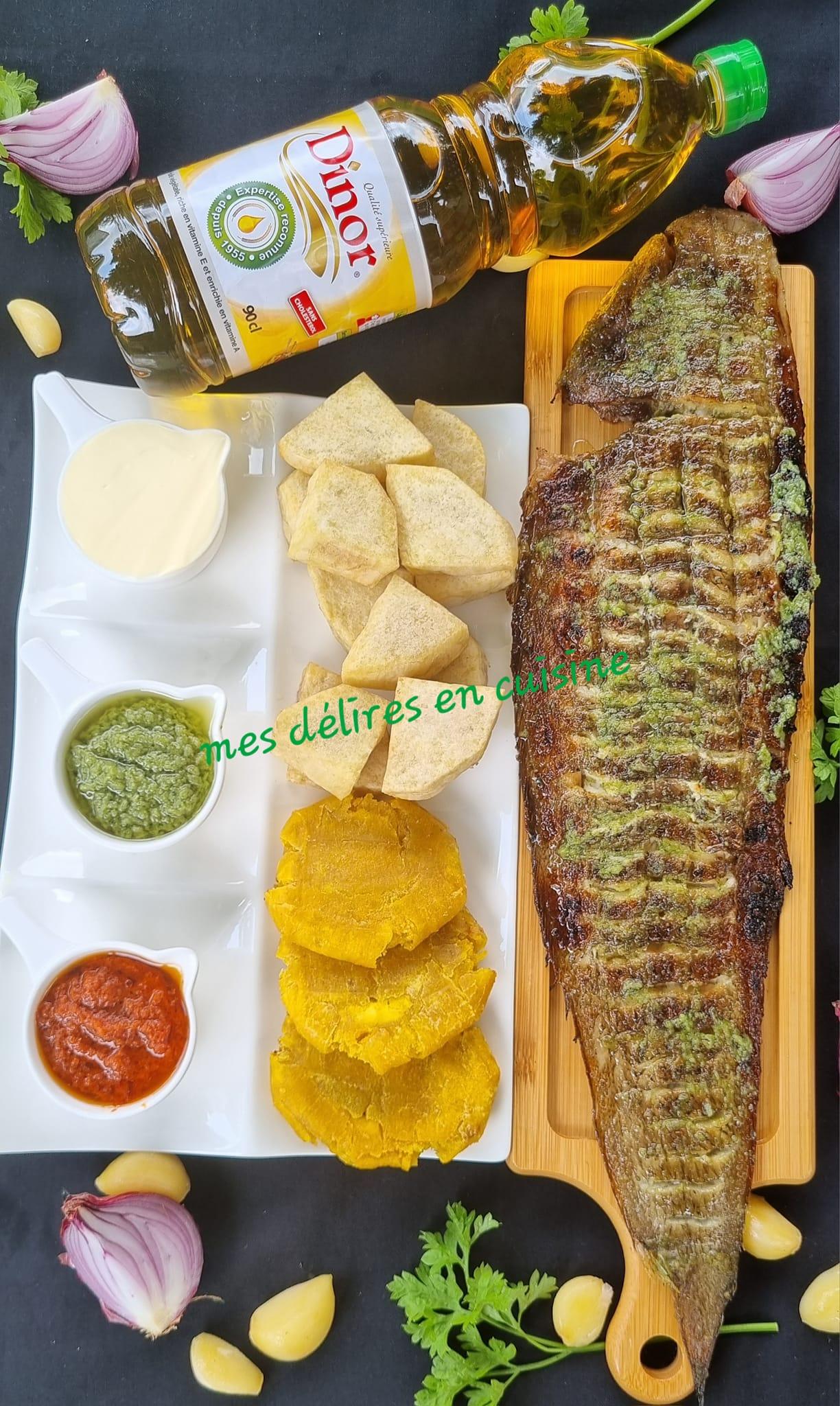 Sole braisée, son plantain tapé et son igname frit