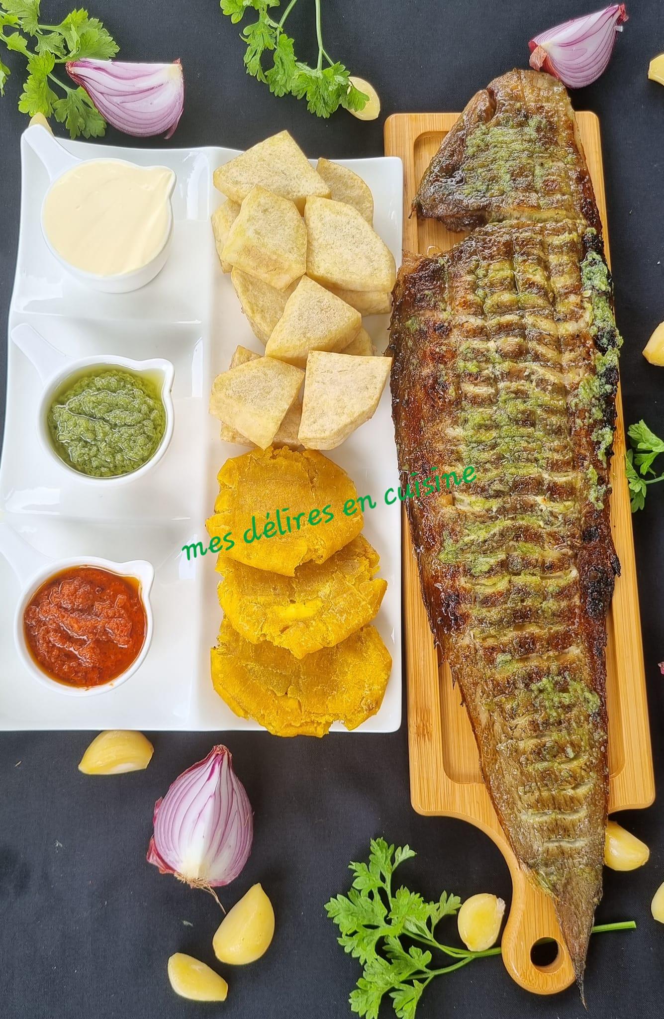 Sole braisée, son plantain tapé et son igname frit